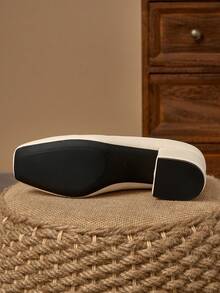 MonaNise Women's Fashion Pink Square Toe Slip-On Pumps With Orange Contrast, Suitable For Vacation, Travel, Shopping, Outdoor, Retro Brown Casual, Navy Blue Versatile High-End Black High Heel Pumps - Apricot - View 7