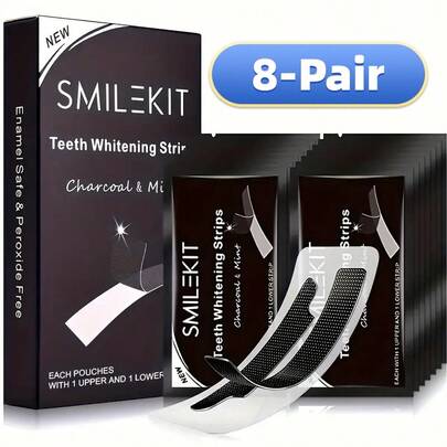 8 pares/16 piezas de tiras de blanqueamiento dental de carbón, limpieza profunda, cuidado oral, tiras de blanqueamiento dental, aliento fresco, adecuado para viajes y uso en el hogar