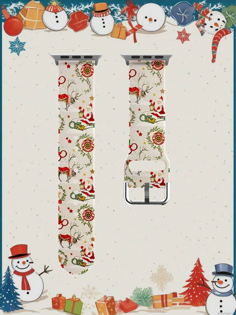 1pc Christmas Print Silicone Watch Band, Compatible With Apple Watch Bands, Size 38mm, 40mm, 41mm, 42mm, 44mm, 45mm, 49mm (S10 42mm, S10 46mm), Fashionable Soft Silicone Sports Watch Strap, Compatible With Series 11 Ultra, SE3 Ultra, S10 Ultra, SE2, S10 ... - Multicolor - View 1