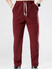 1件装男士抓绒慢跑裤 - 柔软保暖户外休闲运动裤，弹性腰带运动休闲裤，适合跑步、徒步、冬季穿着 - 紅色 - 查看 5