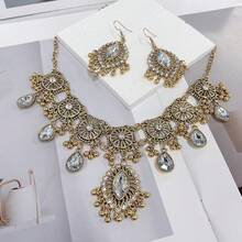 Retro Hollow Out Jewellery Set Traditional Bridal Choker Necklace Earring Women Bollywood Statement Boho Exaggerated Antique Oxidized Beads Tassel Classic Wedding Party - 清除 - 查看 2