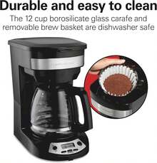 Cafetera Hamilton Beach para 12 Tazas, Programable, 3 Opciones de Preparación, Jarra de Vidrio, Negra (46299), Prepara café a tu manera con 3 opciones de preparación, elige entre: regular, cargado o 1-4 tazas - Tipo de Enchufe A USA (110-127V) - Ver 7