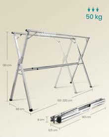 SONGMICS Tendedero, Secador de Pie, 143-238 cm Extensible, Plegable, Independiente, para Uso en Interiores y Exteriores, Gris Paloma - Plateado - Ver 2