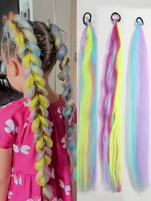26Inch Synthetic Long Jumbo Ombre Braiding Hair Extension Color Hairpiece For Kids Elastic Rubber Band Hair Accessories 1pc