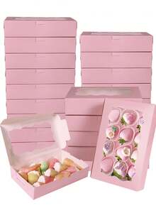 12pcs/1pc 7 X 4 3/8 X 1 1/2 Inch (17.8 X 11.4 Cm) Cookie Boxes With Clear Window, Small Pink Cookie Boxes For Bakery Snacks, Suitable For Desserts, Donuts, Pies, Candies, Macarons - Pink - View 2