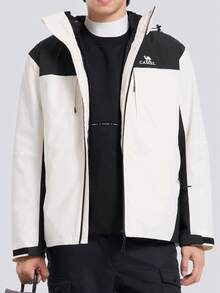 CAMEL CROWN Herr utomhusskaljacka, höst-/vinterdunjacka förtjockad vindtät och varmvit dunfoder, tre-i-ett-jacka för ytterkläder - Fantomsvart/varmvit - Visa 1