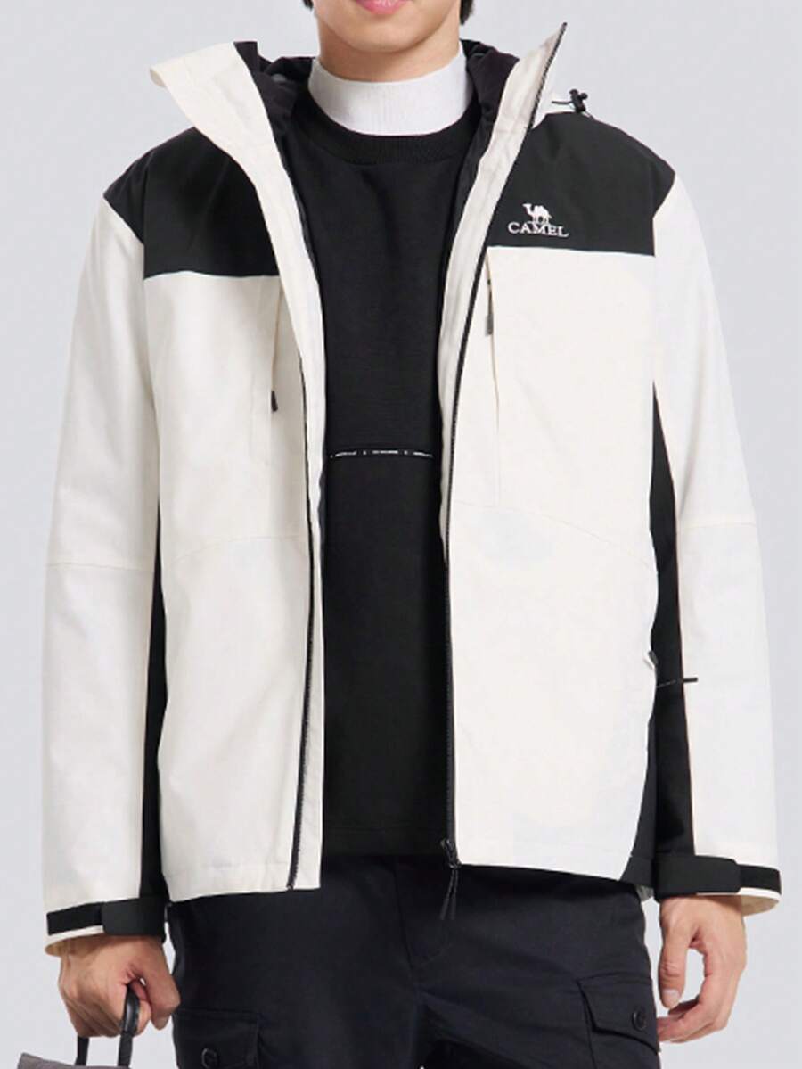 CAMEL CROWN Herr utomhusskaljacka, höst-/vinterdunjacka förtjockad vindtät och varmvit dunfoder, tre-i-ett-jacka för ytterkläder - Fantomsvart/varmvit - Visa 1