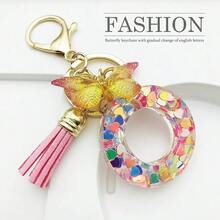 JINGUAZI Initial Letter Keychains For Women Tassel Butterfly Pink Purple Cute Car Keychain For Wallet Backpack Bag Charm{Inchcolor_nameinch:InchO-Pinkinch} - O-粉紅色 - 查看 3
