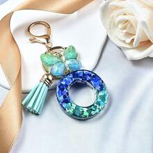 JINGUAZI Initial Letter Keychains For Women Tassel Butterfly Pink Purple Cute Car Keychain For Wallet Backpack Bag Charm{Inchcolor_nameinch:InchO-BlueGreeninch} - O-藍綠 - 查看 4