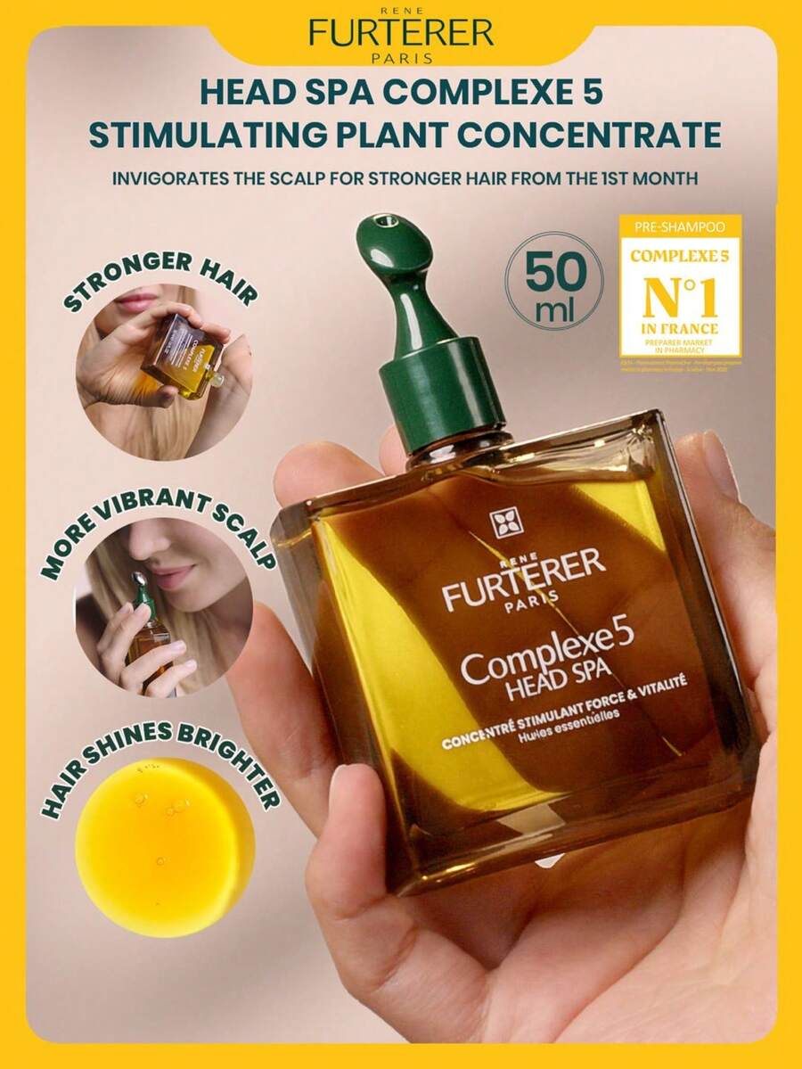 René Furterer Head Spa COMPLEXE 5 赋活植物精华 50ml，适合中性至油性头皮 | 洗发前头皮护理 | 赋活头皮，强韧发丝 | 改善发质，提升光泽 | 蕴含甜橙和薰衣草精油 (1.6 液盎司/50毫升) - 黃色 - 查看 1