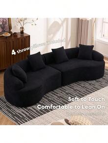 YOGLAD 110" Curved Cloud Couch Sofa, Boneless Sofa Modular Sectional Sofa With 4 Pillows, Deep Seat Chenille Sectional Couch, No Assembly Required Oversized 4-Seater Couches For Living Room, Modern Curved Sectional Couch For Apartment, Home Office And Lounge, Compressed Foam Cloud Couch With Plush Cushions, Soft And Cozy Couches For Living Room, Family And Pet-Friendly Boneless Sofa, Flexible Modular Sectional Sofa With Rounded Edges, Luxury Statement Sectional Couch, Oversized Deep Seating Cloud Couch, Contemporary Couches For Living Room, Easy To Move Sectional Couch, Space-Saving Modular Sectional Sofa, Comfortable Chenille Boneless Sofa For Relaxing, Reading And Entertaining - màu đen - Xem 7
