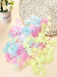 100pcs Glow-In-The-Dark Star Stickers, Plastic 3D Luminous Star Wall Decals For Bedroom, Living Room Atmosphere - Multicolor - View 10