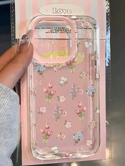 1pc Cute Tulip Flower, Light Purple Floral Pattern Transparent Anti-Drop Phone Case, Compatible With Iphone 15/15 Pro Max/13/11/12/14/Mini And S21/S22/S23/S24/S25 Plus/Ultra, 17/17 Pro/17 Pro Max/Air
