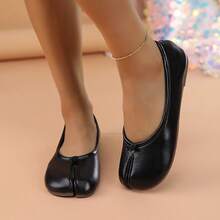 2025 New Black Soft Leather Split-Toe Mule Shoes | Retro Low-Cut Slip-On Shoes, Versatile For Commuting, Dating, Mid-Autumn Festival, National Day, Christmas, Halloween, Thanksgiving, Daily Wear - Black - View 7