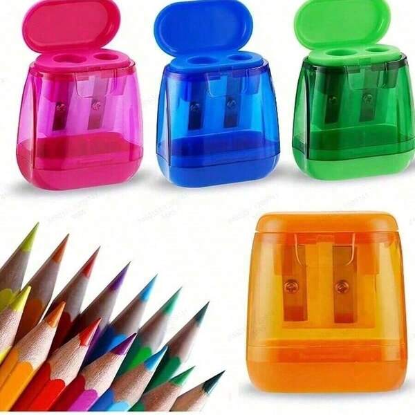 1/2/1 Peça Apontador de Lápis Manual - Design Compacto Portátil com Dois Furos, Adequado para Presentes de Natal e Ano Novo para Crianças, Estudantes, Salas de Aula e Escritórios Domésticos. Padrão de Cor Aleatório