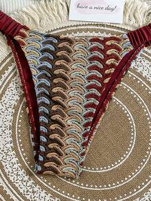 2026 Spring & Summer New Sexy Backless Mesh Textured Fabric Women's Beach Vacation Bikini 2-Piece Swimsuit Set, Suitable For New Year, Valentine's Day, Music Festival, Hot Spring, Pool Party, - Multicolor - View 6