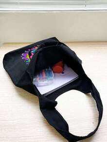 Print With Soda Pop Pattern Shoulder Bag And Cosmetic Bags Set, Shopping Bag,Multi Functional Portable Handbag, Shoulder Bag,Large Capacity Fashion Simple Style Durable Gunny Bag,Skin Care Product Storage Bags,Makeup Bag, For Handbags,Suitable With Suitable For Outdoor Picnics, Parties, Travel And Shopping, Gifts For Family And Friends - Black - View 5