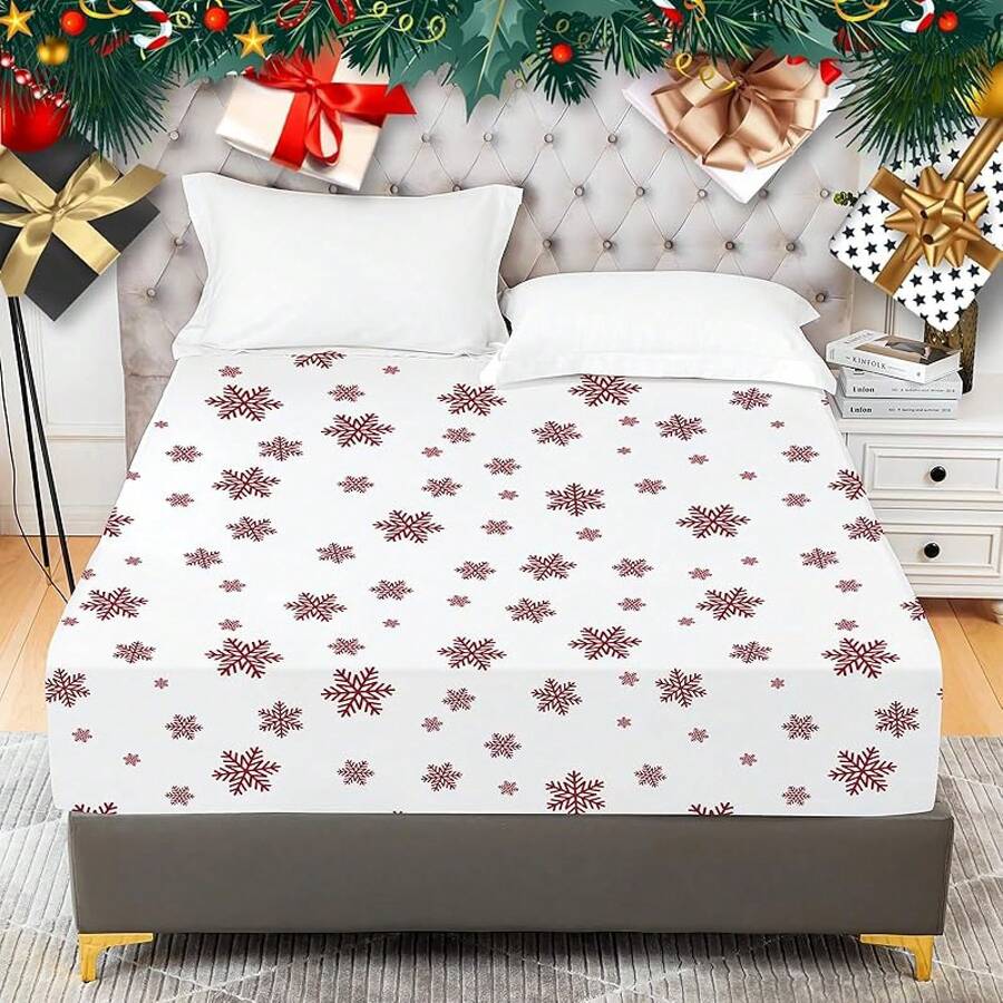 YIYEA Floral Fitted Sheet Only, Premium Double Brushed Microfiber Deep Pocket Fitted Sheet Twin Size, Ultra Soft Fitted Bottom Sheet, Shrinkage, Fade Resistant, Twin - 22# Snowflake - View 1