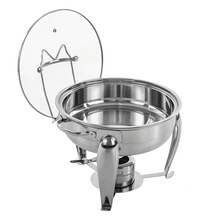 DONSU Runder 4-Liter-Chafing-Dish-Buffetwärmer aus Edelstahl mit Glasdeckel, Brennstoffhalter, Abtropfschale und abnehmbaren Pfannen