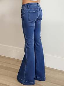 Women Flare Jeans Mid Waisted Stretchy Bootcut Jeans Y2K 90s Denim Pants Bell Bottoms - 深藍色 - 查看 3