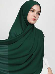 1 Khăn trùm đầu bằng vải voan ngọc trai màu trơn mềm mại dành cho nữ, khăn trùm đầu trơn kiểu Ả Rập giản dị, thích hợp sử dụng hàng ngày ở Trung Đông - Màu xanh lá cây đậm - Xem 2