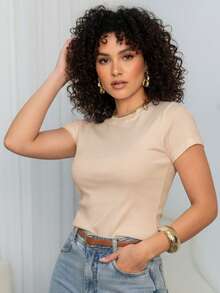 Basic Blouse - 米色 - 查看 2