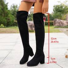 2024 Autumn/Winter New Thick Heel High Elastic Thigh High Boots With Fur Lining For Women,High Heels - Black - View 8