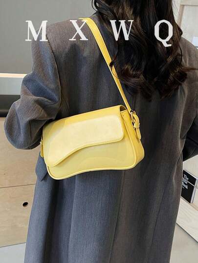 Fashion Casual Versatile Minimalist Solid Color Shoulder Bag, Fashionable Butter Yellow Bag For Women