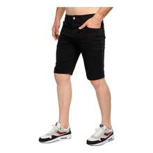 Bermuda Masculina Jeans  Sarja Coloridas  Slim  Lycra - Preto - Visão 1