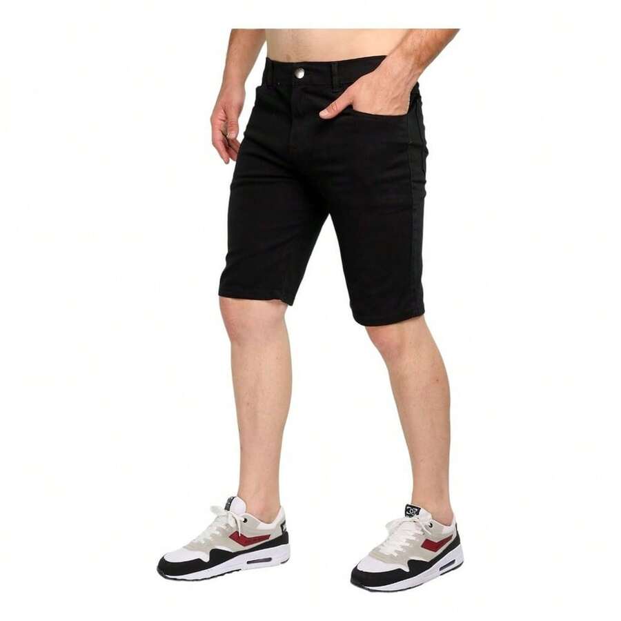 Bermuda Masculina Jeans Sarja Coloridas Slim Lycra - Preto - Visão 1