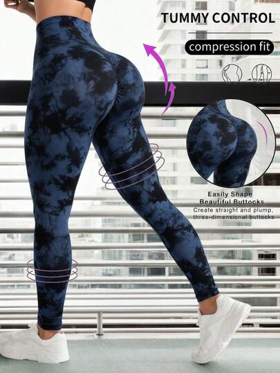 Leggings Deportivo Tie-Dye Levantamiento Gluteo Cómodo Alta Compresión Leggings Fitness Sin Costuras Mujer