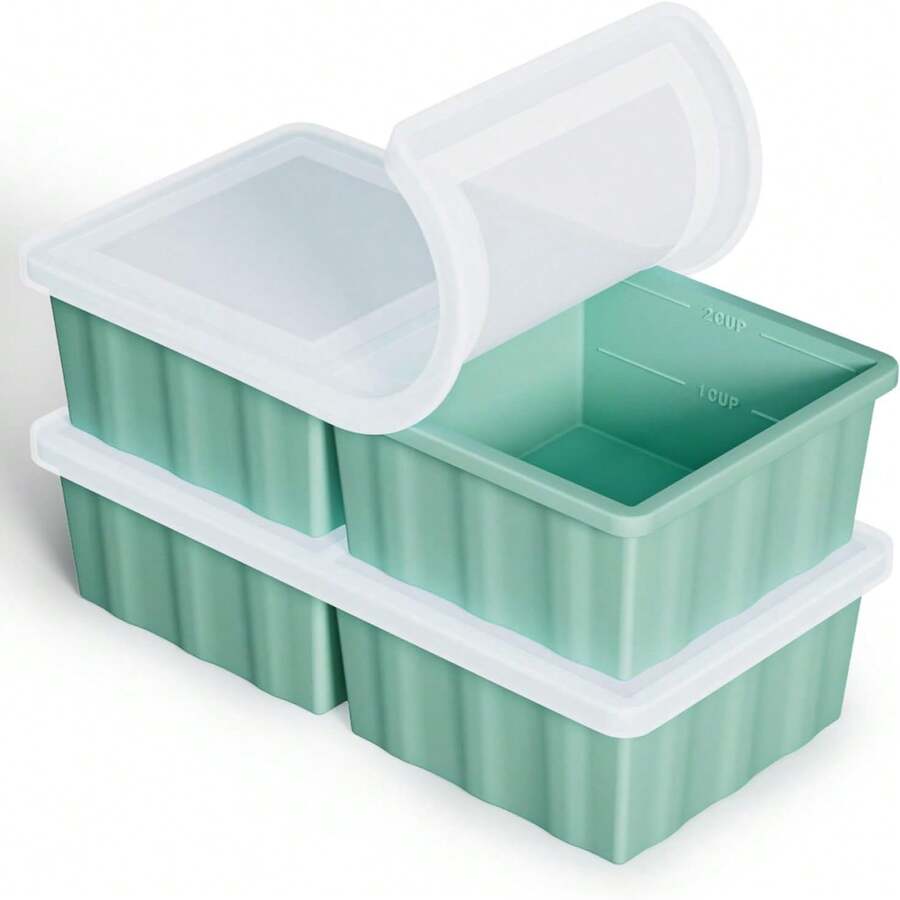 Silicone Freezer Tray For Soup Ice Cubes: 2-Cup Freezing Tray With Lid For Meal Prep - 2Pack Silicon Soup Portion Freeze Trays Make Stock Souped Ice Cube - 綠色 - 查看 1