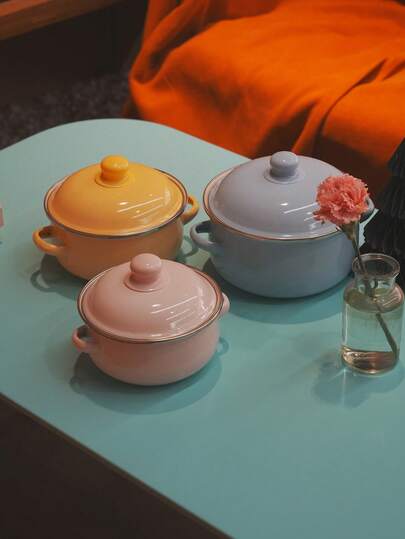 طقم أواني طهي مكون من 3 قطع للنزهات/المطبخ المنزلي، مقاوم للحرارة العالية، غير لاصق، إناء مطلي سهل التنظيف، متعدد الاستخدامات للطهي والقلي والقلي العميق، أواني مطلية محمولة للنزهات والتخييم الخارجي.