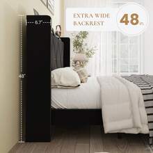 SHA CERLIN Full/Queen/King Velvet Upholstered Bed Frame With Charging Station, Modern Wingback Storage Headboard, Diamond Stitched & Gold Trim, No Box Spring Needed, Easy Assembly, Black - 黑色 - 查看 5