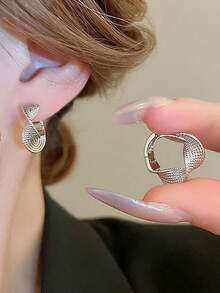 1 对时尚小众设计编织线环耳环，优雅几何扭曲纹理耳环 - 幾何 - 查看 3
