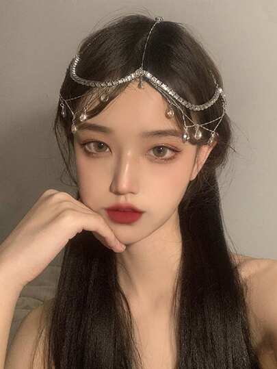 1pc Bohemian Style Crystal Chain Headpiece, Western Princess Tassel Water Drop Pendant Headchain, Suitable For Women's Party, Gathering, Performance Wear