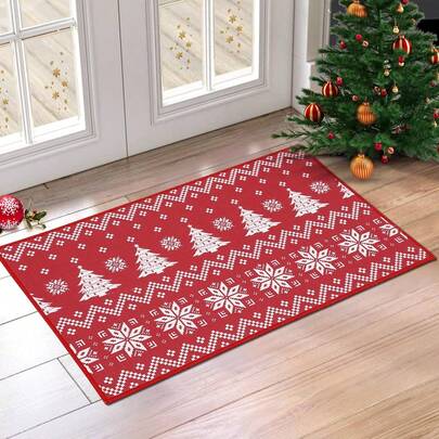 Christmas Doormat Xmas Holiday Boho Style Christmas Tree And Snowflake Welcome Mat For Home Decoration Non Slip Door Mat Decorative Outdoor Indoor Entrance Floor Mat