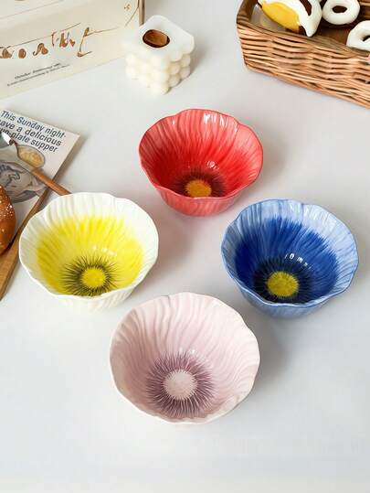 Floral Ceramic Rice Bowl, Individual Tableware, Underglaze Colored Dinnerware, Beautiful Rice/Noodle/Soup Bowl