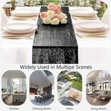 1/6/12Pcs Black Sequin Table Runner Set, Shimmering Sequin Tablecloth, Perfect For Weddings, Parties, Table Decorations, Banquets, Holidays,  Wedding Supplies, Home Decor, Western Decor,St Patrick's Day,Room Decor,Spring Decor, Living Room Deccor,Bachelorette Party,Easter, Graduation Ceremonies, And Bridal Gifts, Making It The Ideal Choice For All Festive Occasions. - 黑色 - 查看 7
