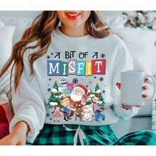 A Bit Of A Misfit Shirt - Misfit Island Christmas Sweatshirt, Rudolph Reindeer Xmas Cotton Blend Long Sleeve Shirt, The Red Nosed Reindeer Pullover Tops For Spring / Fall / Winter-Unisex Women & Men's Festival Daily Wear Comfort Tops - 白色 - 查看 11