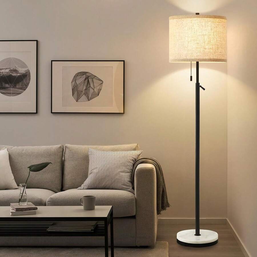 64in Floor Lamp For Living Room Adjustable Tall Standing Lamp, ,Metal Reading Lamp, 3-Way Dimmable Floor Lamp,Comes With A Light Bulb,Black Lamp Body With Marble Base And Linen Shade, For Bedroom Office,Christmas - 查看 1