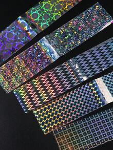 FULL BEAUTY 10片全息银色美甲贴纸，彩虹几何极光激光美甲装饰膜