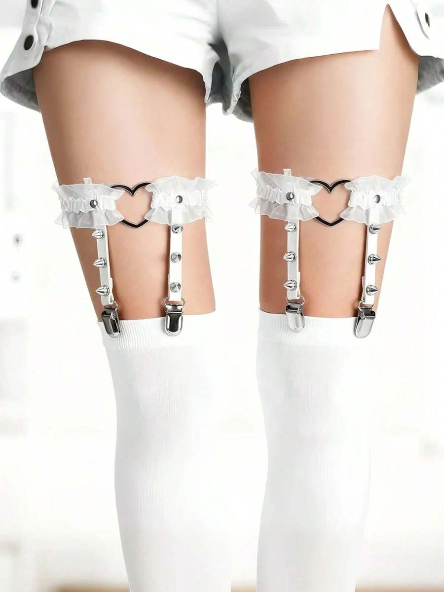 Garter Belts Stocking Thigh-Highs Stockings Holder Clip Sexy Women Lace - trắng - Xem 1