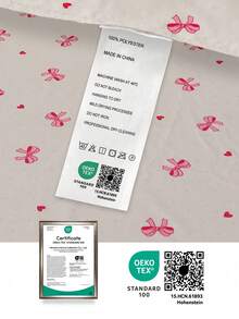 四件套粉色蝴蝶结印花床上用品套装 - 超柔软涤纶床笠、床单和两个枕套（不含枕芯） - 粉色蝴蝶结和红色爱心图案 - 可机洗 - 适用于单人床和双人床 - 适合家居装饰和节日礼物，四季皆宜 | 亮丽床品 | 可水洗面料，通过 Oeko-Tex 认证 - 彩色 - 查看 10