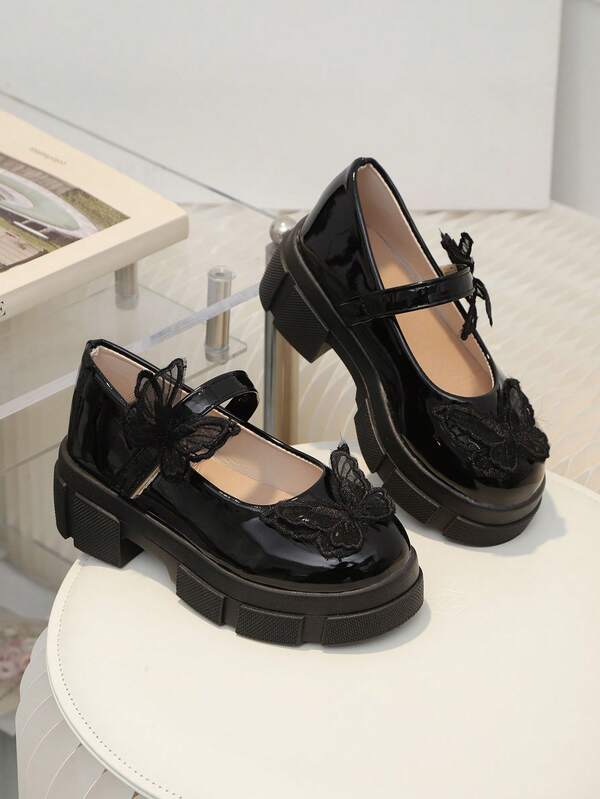 2025 Spring/Autumn New Versatile Butterfly Platform Mary Jane Children Shoes, Comfortable Elevated Princess Shoes, Suitable For Indoor/Outdoor, Fashionable, Lightweight, Comfortable, Non-Slip