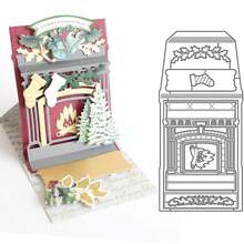 Christmas Fireplace Scene Metal Cutting Dies For Card Making, Scrapbooking, And Paper Crafts - 1pc Decorative Seasonal Embossing Die Set With Festive Motifs - Silver Gray - View 2