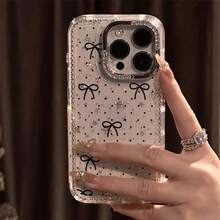 Polka Dot Bow Luxury Rhinestone Fashion Phone Case, Transparent Sparkling Diamond Border Star Case Anti-Drop Case, Suitable For 17ProMax 17Air 16 15 14plus 13 12 11 Protective Case, Christmas Gifts, New Year Gifts, Easter Gifts, Halloween Gifts, Gifts For Friends, Family., Holiday Gifts, Fashion Accessories, Rhinestone Phone Case, UV Printing Design, Durable Phone Case, Decorative Box, Fashion Lovers,  Users - 無色 - 查看 5