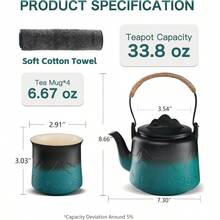 Vintage Japanese Tea Set Gradient Embossed Ceramic Japanese Teapot With 4 Teacups Hemp Rope Handle 33.8 Oz Loose Leaf Teapot With Builtin Strainer For Tea Steeper Gifts Black And Green - BlackGreen - View 4