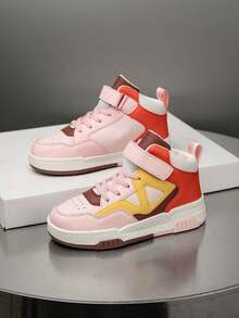 زوج من أحذية رياضية عالية الكاحل للأطفال، جلد PU، أحذية كاجوال للداخل/الخارج، سهلة الارتداء، مانعة للانزلاق، قابلة للتنفس، مريحة، تصميم بتصميم ملون موحد للجنسين - بطيخ وردي اللون - مشاهدة 3