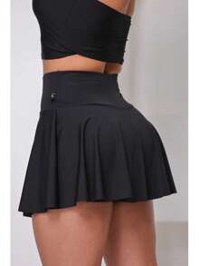 WOLFOX Women's Gym Shorts Skirt In Supplex Fabric With Pocket – High Waist, Compression And Comfort For Training And Running - 黑色 - 查看 3